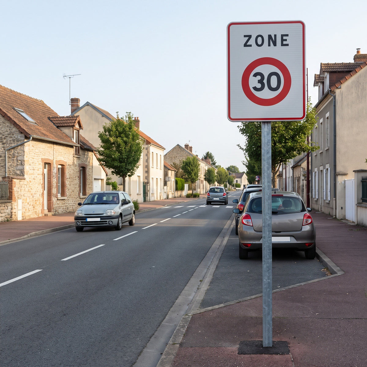 Panneau routier entrée d'une zone à vitesse limitée à 30 km/h B30 — mise en situation