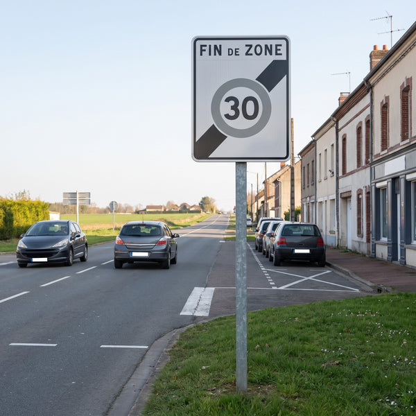 Panneau routier sortie d'une zone à vitesse limitée à 30 km/h B51 — mise en situation