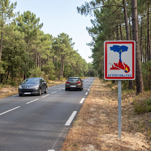 Panneau routier attention au feu C3 — mise en situation