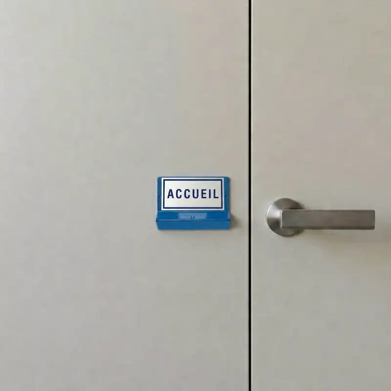 Plaque braille posée à côté d'une porte