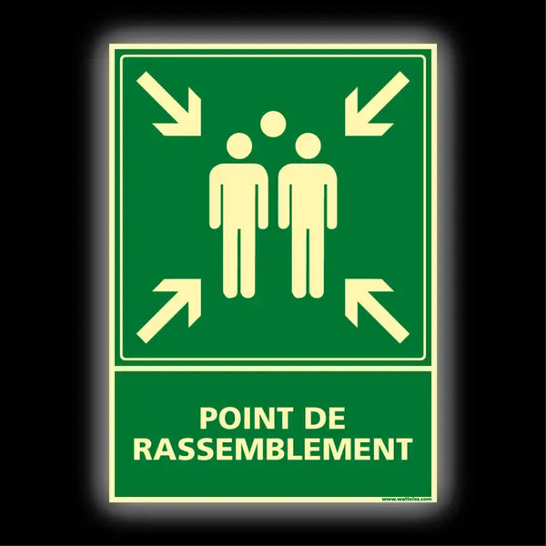 Plaque photoluminescente Point de rassemblement, de jour et dans le noir