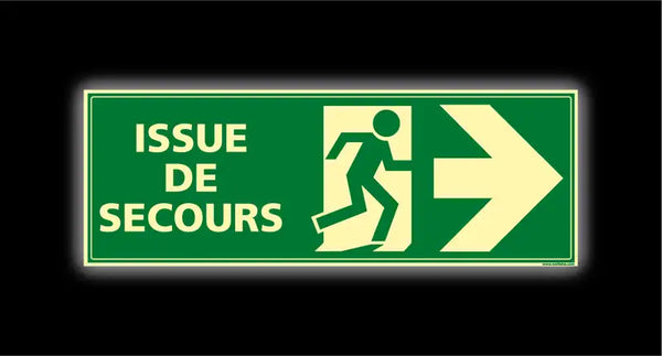 Plaque photoluminescente Issue de secours vers la droite, 210 × 75 mm