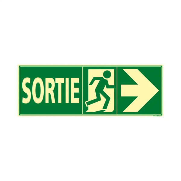 Plaque photoluminescente Sortie vers la droite, 210 × 75 mm