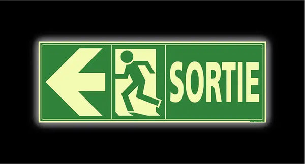Plaque photoluminescente Sortie vers la gauche, 210 × 75 mm