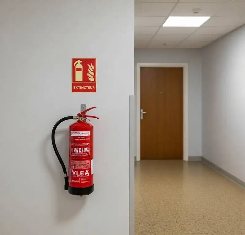 Plaque Extincteur posée au-dessus d'un extincteur