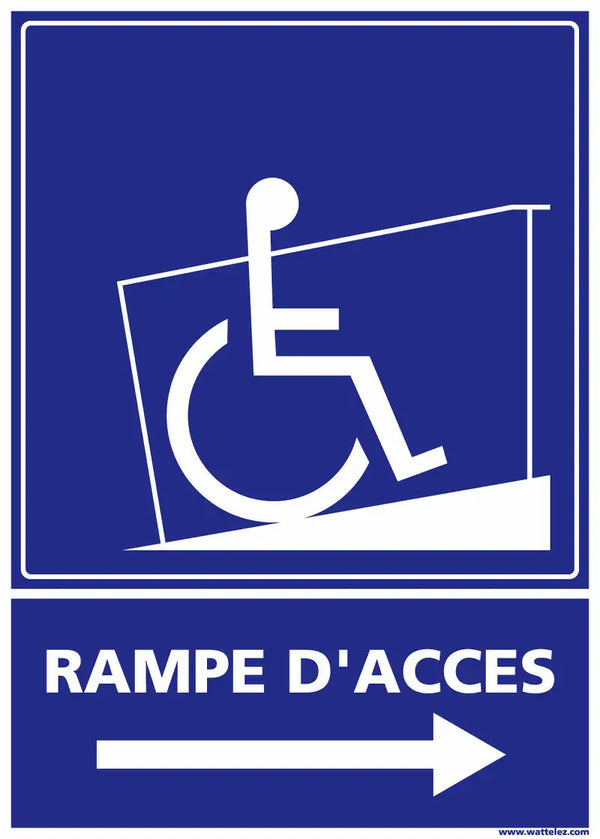 Plaque PMR Rampe d'accès, flèche vers la droite