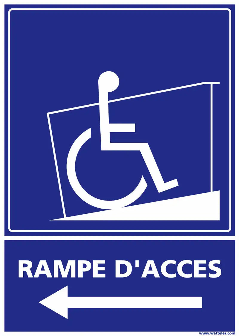 Plaque PMR Rampe d'accès, flèche vers la gauche