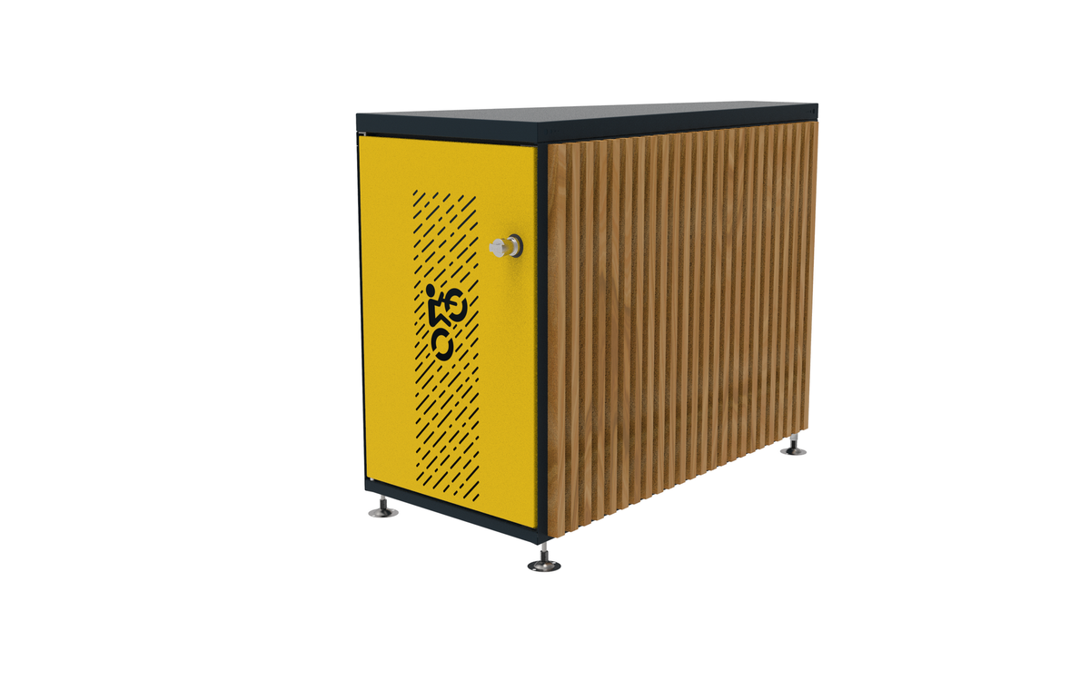 Box Moduleo avec habillage latéral bois, coloris jaune